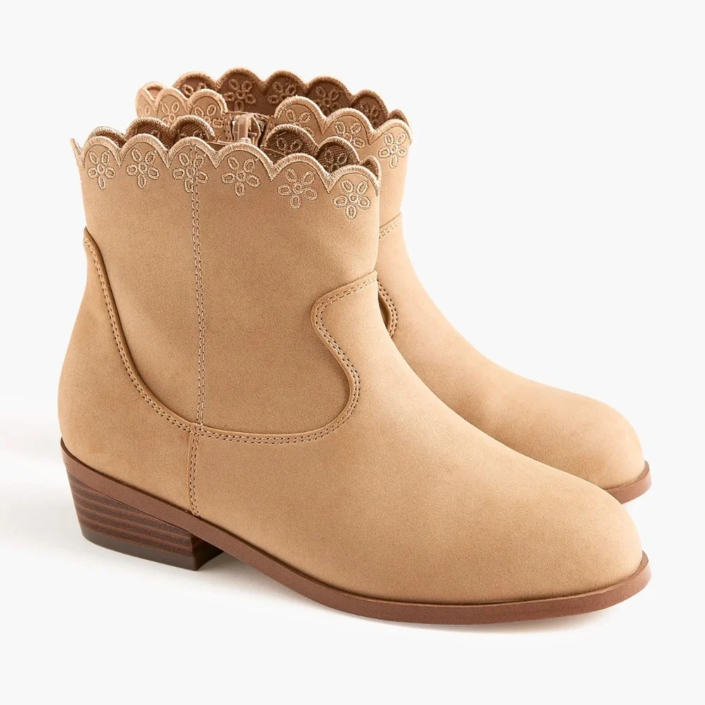 J.Crew Crewcuts Girls' Embroidered Sueded Boots, Color- Camel, Size 5.    NWT